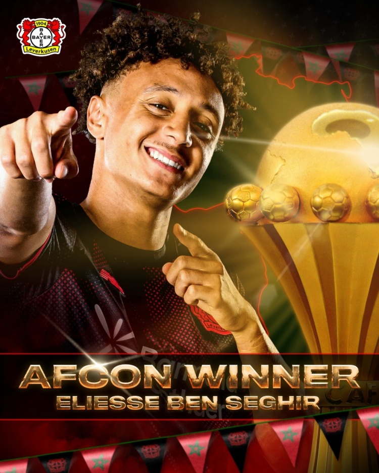 勒沃库森官推祝贺队内摩洛哥国脚非洲杯夺冠：恭喜本·塞吉尔