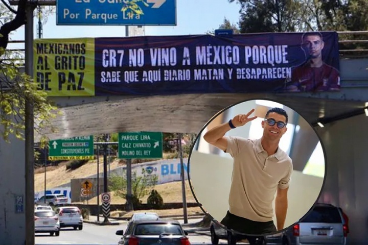 世界杯球场附近标语:C罗不来墨西哥,因知道这里有人被杀和失踪